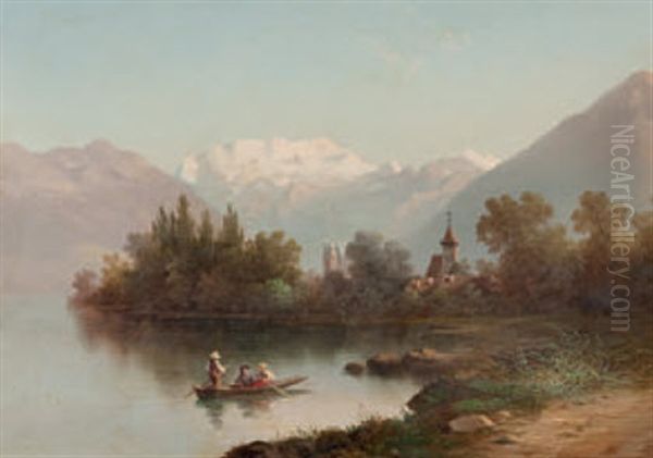 Scherzligen Am Thunersee Mit Blick Auf Bluemlisalp Und Niesen Oil Painting by Ferdinand Sommer