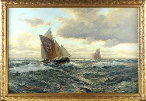 Zwei Segler Im Abendlicht Auf Hoher See Oil Painting by Georg Sommer