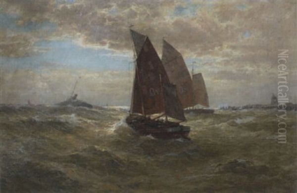 Auslaufende Oostender Fischkutter In Rauer See Oil Painting by Georg Sommer