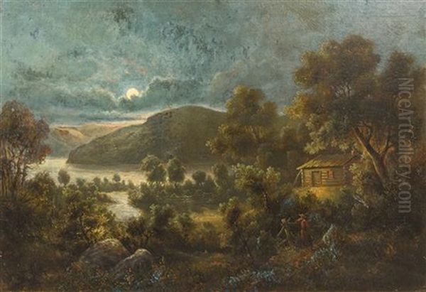 Moonlit Landscape Oil Painting by Otto Sommer