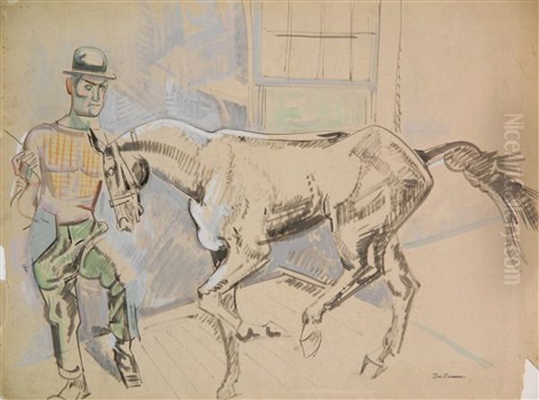 Horse And Trainer Oil Painting by William Sommer