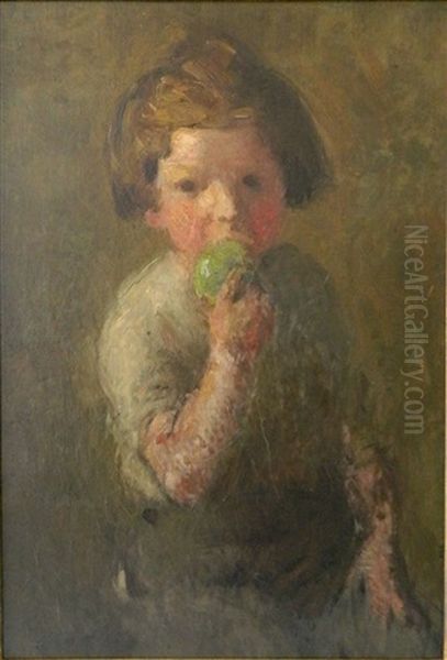 Girl Eating An Apple Oil Painting by William Sommer