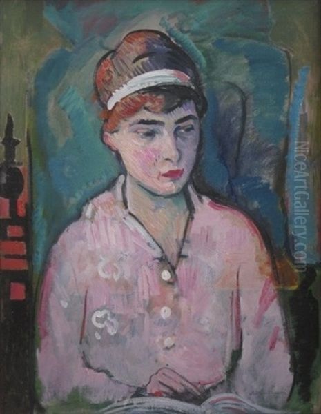 Girl In Pink Blouse Oil Painting by William Sommer