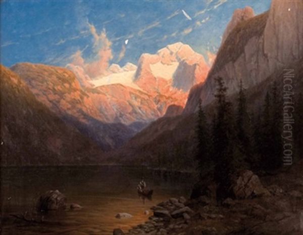 Abendstimmung Am Gosausee Mit Blick Auf Dachstein Oil Painting by Daniel Somogyi