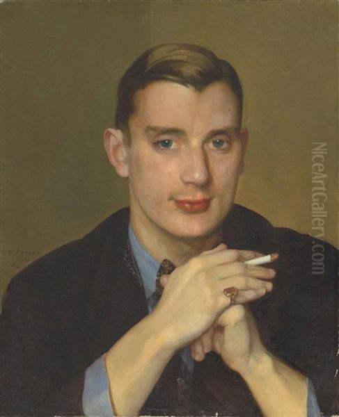 Boris Snejkovsky With A Cigarette Oil Painting by Konstantin Andreevich Somov