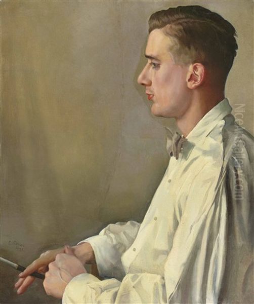 Profile Of Boris Snejkovsky Oil Painting by Konstantin Andreevich Somov