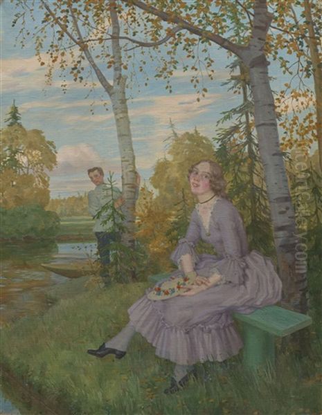 Meeting In The Park Oil Painting by Konstantin Andreevich Somov