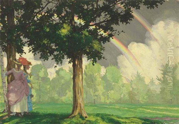 Landscape With A Rainbow Oil Painting by Konstantin Andreevich Somov