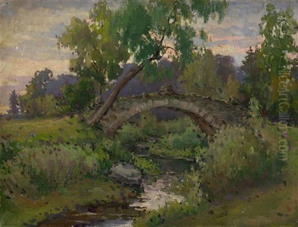 Bridge In Pavlovsk Park Oil Painting by Konstantin Andreevich Somov