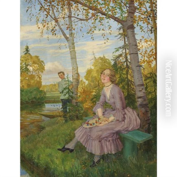 Meeting In The Park Oil Painting by Konstantin Andreevich Somov