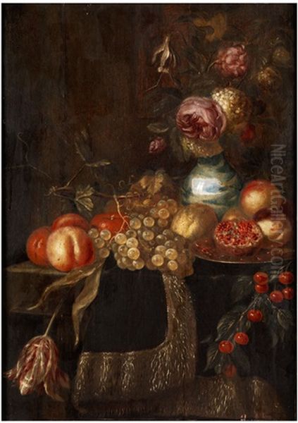 Stillleben Mit Fruchten Und Blumen In Einer Chinavase Oil Painting by Jan Frans van Son