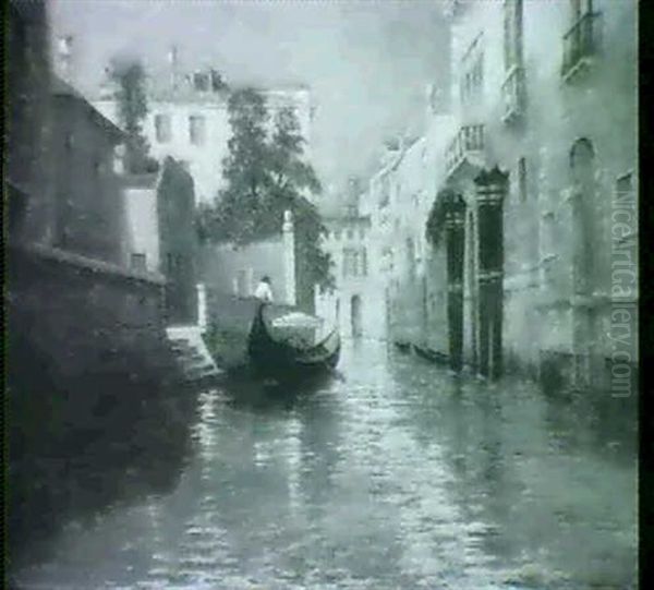 A Venetian Canal Oil Painting by Johannes Son