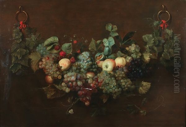 Still Life Of Grapes, Apples & Garland Oil Painting by Joris Van Son