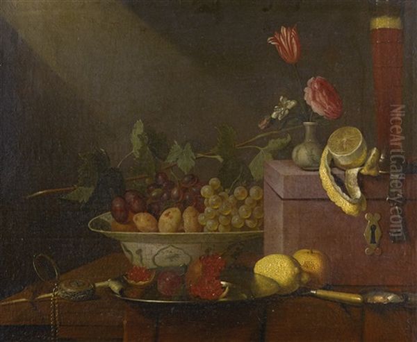 Still Life With Fruit In A Porcelain Bowl Oil Painting by Joris Van Son