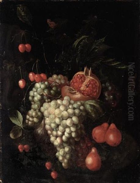 Still Life Of Grapes, Cherries, Pears And A Pomegranate Oil Painting by Joris Van Son