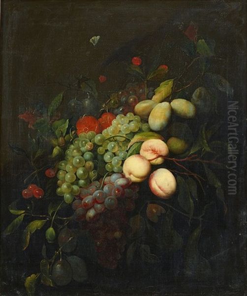 Still Life With Plums, Grapes And Peaches Oil Painting by Joris Van Son