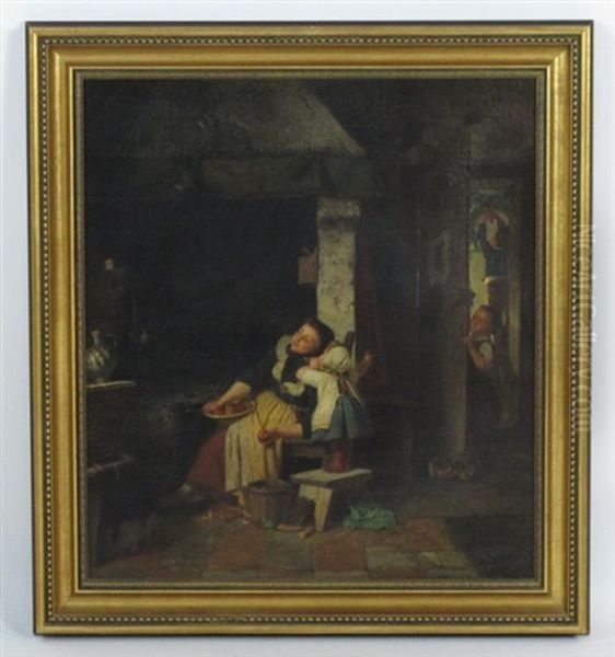 Untitled (genre Scene With Child Whispering To Women) Oil Painting by Fritz Sonderland