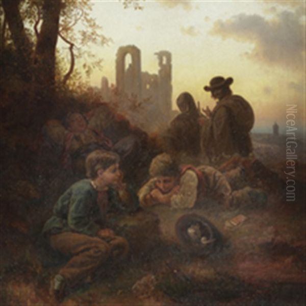 Gutter Som Leker Oil Painting by Johann Baptist Sonderland