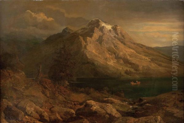 Sonnenuntergang Am Bergsee Oil Painting by Hans Heinrich Jurgen Brandes