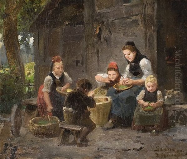 Schwalmer Bauerin Mit Ihren Kindern Oil Painting by Hermann Sondermann