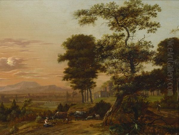 Weite Sudliche Landschaft Mit Einer Rastenden Hirtin Bei Ihrer Herde Oil Painting by Jan Gabrielsz Sonje