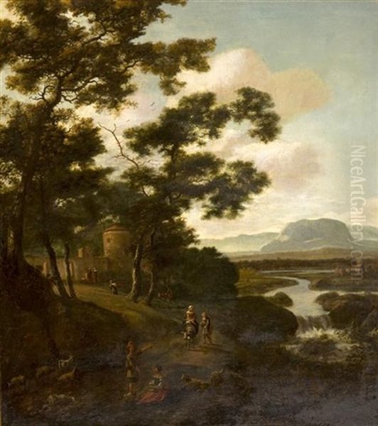 Figures In Landscape Oil Painting by Jan Gabrielsz Sonje