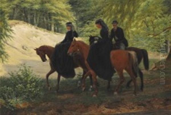 A Ride In The Woods Oil Painting by Jorgen Valentin Sonne