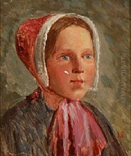 Study Of A Danish Peasant Girl Oil Painting by Jorgen Valentin Sonne