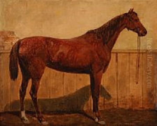 A Horse In A Stable Oil Painting by Jorgen Valentin Sonne