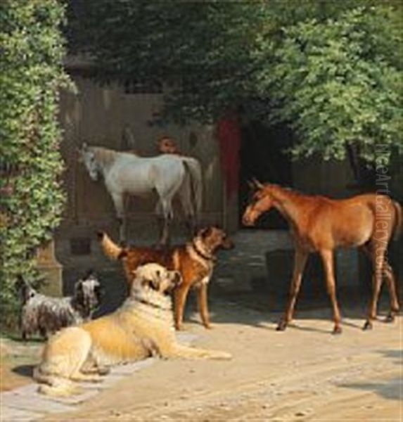 Morning At The Stable Door Oil Painting by Jorgen Valentin Sonne