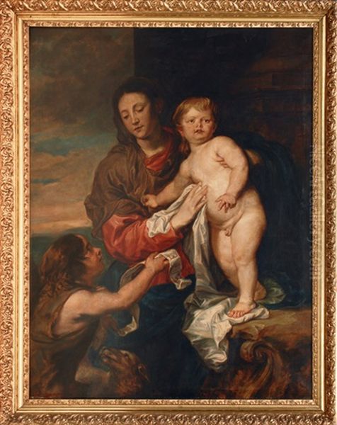 Mary With The Child And John Oil Painting by Hermann Sonntag