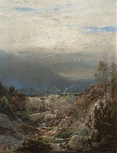 Farmers With Cattle In A Mountain Valley Oil Painting by William Louis Sonntag