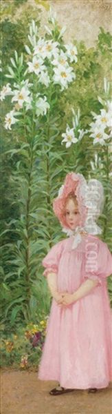 Fillette En Rose Dans Un Jardin De Lys by Elisabeth Sonrel