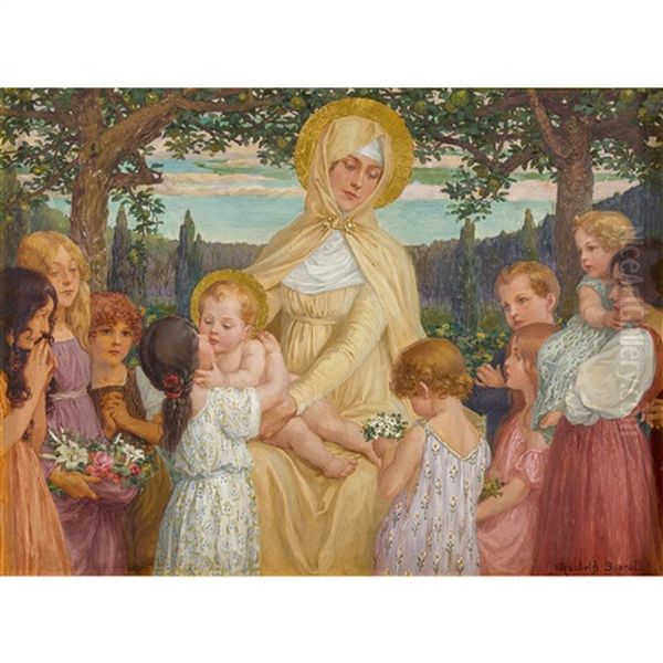 Maria Mit Jesusknabe Und Kinderschar Oil Painting by Elisabeth Sonrel