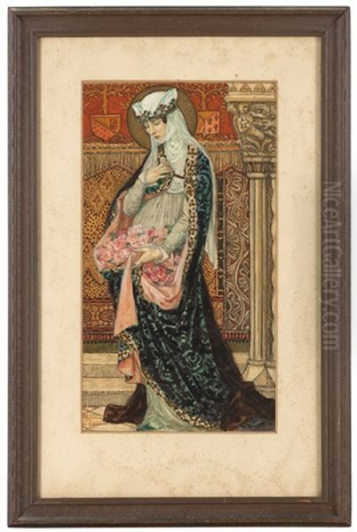 Portrait Of A Renaissance Woman Holding Roses by Elisabeth Sonrel