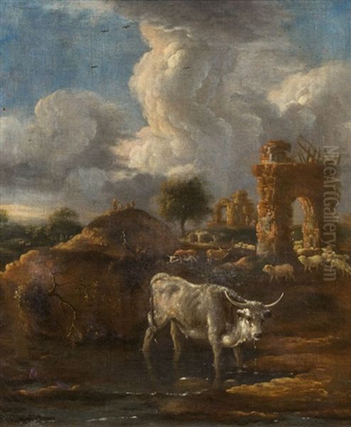 Kuh In Landschaft Oil Painting by Jan Frans Soolmaker