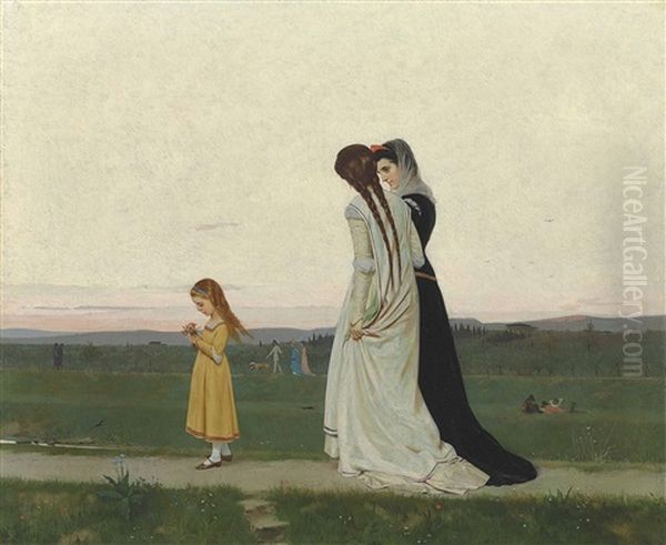 The Evening Walk-environs Of Florence Oil Painting by Raffaello Sorbi