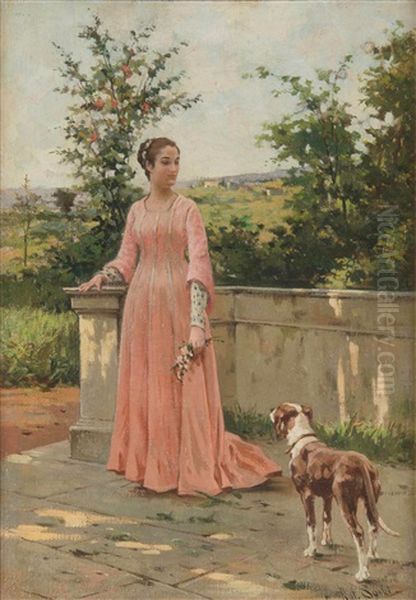 Giovane Fanciulla Con Cane Oil Painting by Raffaello Sorbi