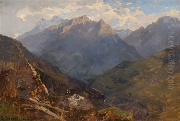 Ansicht Des Corne De Sorebois Im Wallis Oil Painting by Eugene Etienne Sordet