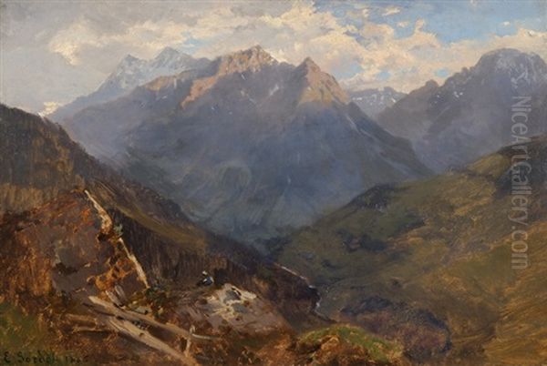 Ansicht Des Corne De Sorebois Im Wallis by Eugene Etienne Sordet