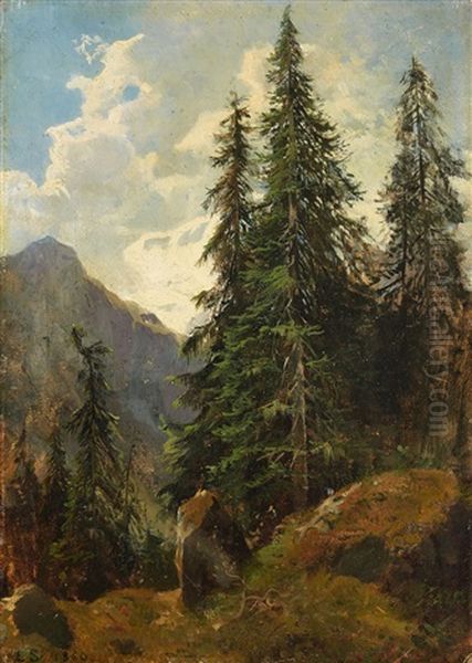 Mountain Landscape With Pines Oil Painting by Eugene Etienne Sordet