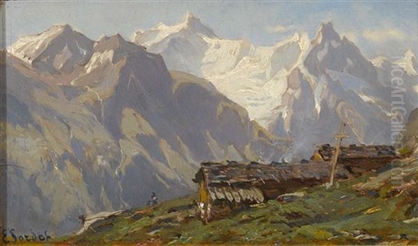 Blick Auf Zinalrothorn Mit Obergabelhorn Oil Painting by Eugene Etienne Sordet