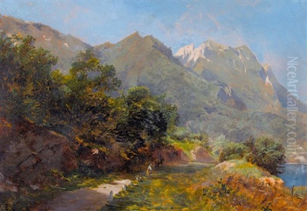 Sonniger Uferweg Oil Painting by Eugene Etienne Sordet