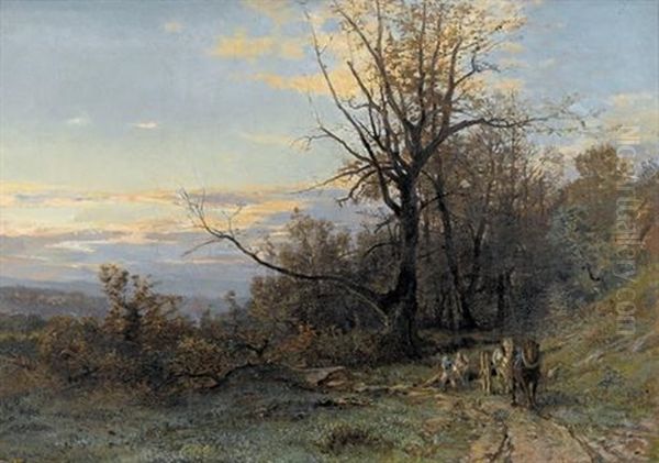 Abendliche Wegpartie Mit Waldarbeitern Oil Painting by Eugene Etienne Sordet