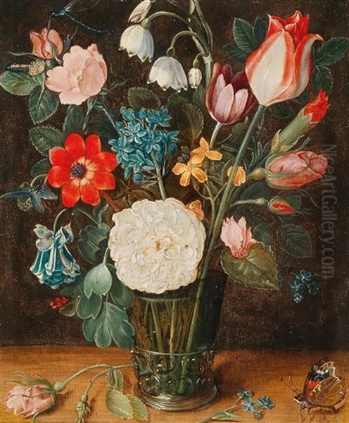 A Flower Still Life In A Berkemeyer Glass Oil Painting by Isaac Soreau