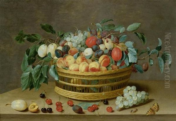 Weidenkorb Mit Fruchten Und Pflaumenblattern Oil Painting by Isaac Soreau