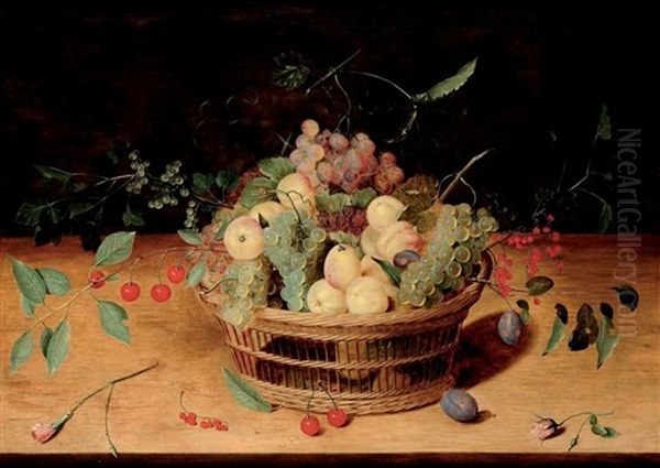 Corbeille De Fruits Sur Un Entablement Oil Painting by Isaac Soreau