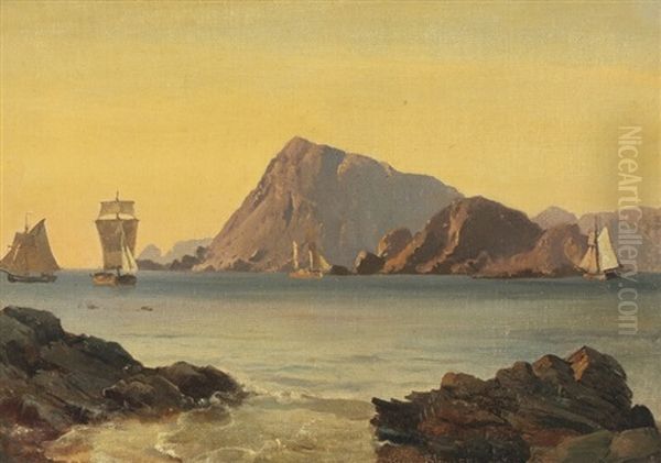 Norwegian Seascape With Sailing Ships Oil Painting by Carl Fredrick Sorensen