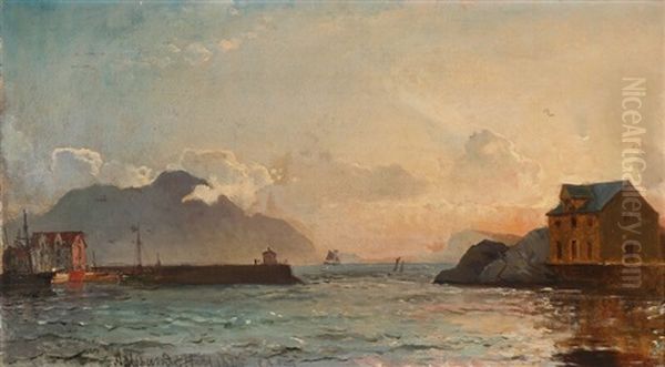 View From Aalesund Harbour Oil Painting by Carl Fredrick Sorensen