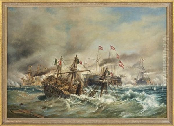 The Battle Of Lissa Oil Painting by Carl Fredrick Sorensen